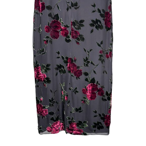 Vintage Talbots Women's Maxi Dress Gray Floral Burnout Velvet Silk Blend Size 4P - Picture 8 of 9